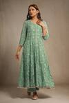 Buy_Sonali Methi_Green Chanderi Embroidery V-neck Sage Anarkali Set _Online_at_Aza_Fashions