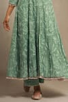 Shop_Sonali Methi_Green Chanderi Embroidery V-neck Sage Anarkali Set _Online_at_Aza_Fashions