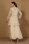 Shop_Sonali Methi_Off White Organza Embroidery V-neck Designer Kurta Set _at_Aza_Fashions