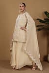 Buy_Sonali Methi_Off White Organza Embroidery V-neck Designer Kurta Set _at_Aza_Fashions