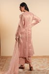 Shop_Sonali Methi_Blush Tissue Embroidery V-neck Pink Hand Kurta Set _at_Aza_Fashions
