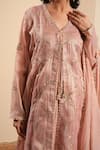 Shop_Sonali Methi_Blush Tissue Embroidery V-neck Pink Hand Kurta Set _Online_at_Aza_Fashions