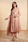 Buy_Sonali Methi_Blush Tissue Embroidery V-neck Pink Hand Kurta Set _at_Aza_Fashions