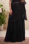 Sonali Methi_Black Organza Embroidery Off-shoulder Tunic And Sharara Set _Online_at_Aza_Fashions