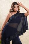 Shop_Sonali Methi_Blue Organza Embroidery Off-shoulder Tunic Set _Online_at_Aza_Fashions