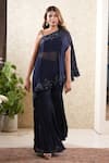 Buy_Sonali Methi_Blue Organza Embroidery Off-shoulder Tunic Set _at_Aza_Fashions