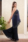 Shop_Sonali Methi_Blue Organza Embroidery Off-shoulder Tunic Set _at_Aza_Fashions