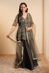 Shop_Sonali Methi_Olive Green Organza Embroidery Round Neck Kurta Sharara Set _at_Aza_Fashions