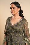 Shop_Sonali Methi_Olive Green Organza Embroidery Round Neck Kurta Sharara Set _Online_at_Aza_Fashions
