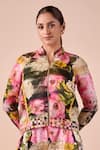 Buy_Shriya Som_Multi Color Organza High Neck Floral Smudge Bomber Jacket _at_Aza_Fashions