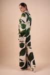 Shop_Shriya Som_Green Organza Collared Leaf Print Shirt _at_Aza_Fashions