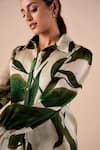 Shriya Som_Green Organza Collared Leaf Print Shirt _Online_at_Aza_Fashions