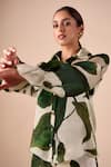 Buy_Shriya Som_Green Organza Collared Leaf Print Shirt _Online_at_Aza_Fashions