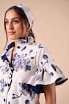 Buy_Shriya Som_Blue Organza Collared Orchid Print Ruffle Shirt _Online_at_Aza_Fashions
