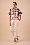 Shop_Shriya Som_White Cotton Floral Print Straight Pant _at_Aza_Fashions