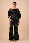 Shriya Som_Blue Organza Off-shoulder Leaf Print Off Top _Online_at_Aza_Fashions
