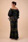 Shop_Shriya Som_Blue Silk Leaf Print Flared Pant _at_Aza_Fashions