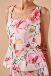Buy_Shriya Som_Pink Canvas Fabric Flowers Square Neck Orchid Print Top With Belt _Online_at_Aza_Fashions