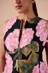 Buy_Shriya Som_Blue Canvas Fabric Flowers Round Neck Hydrangea Peplum Top _Online_at_Aza_Fashions