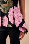 Shop_Shriya Som_Blue Canvas Fabric Flowers Round Neck Hydrangea Peplum Top _Online_at_Aza_Fashions