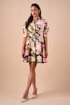 Shriya Som_Multi Color Cotton Collared Floral Smudge Mini Shirt Dress _Online_at_Aza_Fashions