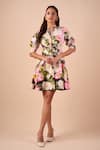 Buy_Shriya Som_Multi Color Cotton Collared Floral Smudge Mini Shirt Dress _at_Aza_Fashions