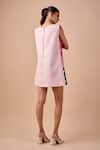 Shop_Shriya Som_Pink Canvas Round Neck Poppy Print Shift Dress _at_Aza_Fashions
