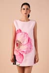 Shriya Som_Pink Canvas Round Neck Poppy Print Shift Dress _Online_at_Aza_Fashions