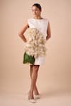 Buy_Shriya Som_Ivory Canvas Crew Neck Hydrangea Shift Dress _at_Aza_Fashions