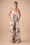 Buy_Shriya Som_Multi Color Cotton Embroidery, Pearls Bandeau Neck Floral Strapless Jumpsuit _at_Aza_Fashions