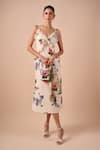 Buy_Shriya Som_Multi Color Crepe V-neck Floral Ruffle Slip Dress _at_Aza_Fashions