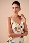 Shriya Som_Multi Color Crepe V-neck Floral Ruffle Slip Dress _Online_at_Aza_Fashions