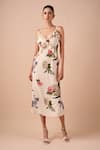 Shop_Shriya Som_Multi Color Crepe V-neck Floral Ruffle Slip Dress _Online_at_Aza_Fashions