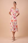 Shriya Som_Pink Crepe V-neck Orchid Print Dress _Online_at_Aza_Fashions