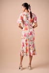 Shop_Shriya Som_Pink Crepe V-neck Orchid Print Dress _at_Aza_Fashions