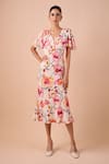 Buy_Shriya Som_Pink Crepe V-neck Orchid Print Dress _at_Aza_Fashions