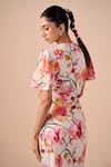 Shop_Shriya Som_Pink Crepe V-neck Orchid Print Dress _Online_at_Aza_Fashions