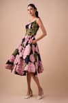 Buy_Shriya Som_Blue Cotton Fabric Flowers Square Neck Hydrangea Print Midi Dress _at_Aza_Fashions
