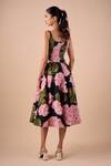 Shop_Shriya Som_Blue Cotton Fabric Flowers Square Neck Hydrangea Print Midi Dress _at_Aza_Fashions