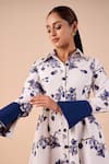 Buy_Shriya Som_Blue Cotton Collared Orchid Print Shirt Dress _Online_at_Aza_Fashions