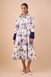 Buy_Shriya Som_Blue Cotton Collared Orchid Print Shirt Dress _at_Aza_Fashions