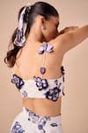 Shop_Shriya Som_Blue Cotton Fabric Flowers Bandeau Neck Orchid Top _Online_at_Aza_Fashions