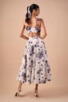 Shop_Shriya Som_Blue Cotton Applique Orchid Print Skirt _at_Aza_Fashions