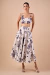 Shriya Som_Blue Cotton Applique Orchid Print Skirt _Online_at_Aza_Fashions