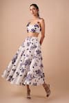 Buy_Shriya Som_Blue Cotton Applique Orchid Print Skirt _at_Aza_Fashions
