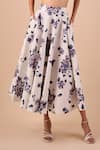 Buy_Shriya Som_Blue Cotton Applique Orchid Print Skirt _Online_at_Aza_Fashions