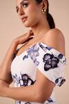 Shop_Shriya Som_Blue Cotton Embroidery Off-shoulder Orchid Off Top _Online_at_Aza_Fashions