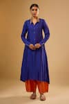 Buy_Label Niti Bothra_Blue Silk Embroidery, Mirrors Collared Kurta Set _at_Aza_Fashions