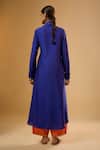 Shop_Label Niti Bothra_Blue Silk Embroidery, Mirrors Collared Kurta Set _at_Aza_Fashions