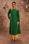 Buy_Label Niti Bothra_Green Silk Zari Collared Zardosi Embroidered Kurta Set _at_Aza_Fashions